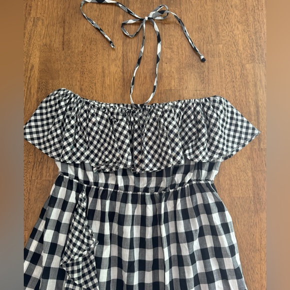 J.Crew Ruffle Halter Dress SZ S Black & White Gingham - Picture 12 of 16